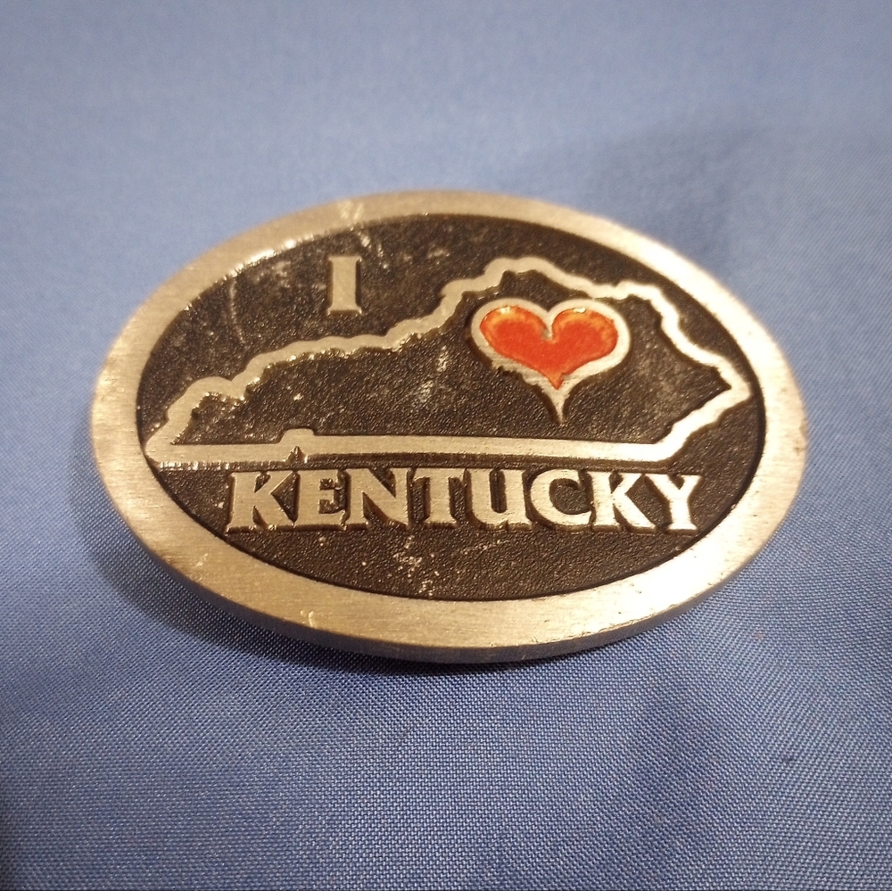 Vintage Women's Silvertone Metal I Love Kentucky Belt Buckle